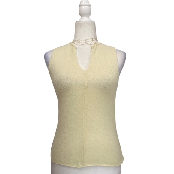 TseSAY Cashmere Split V Neck Sleeveless Sweater in Lemon Chiffon - Picture 8 of 8